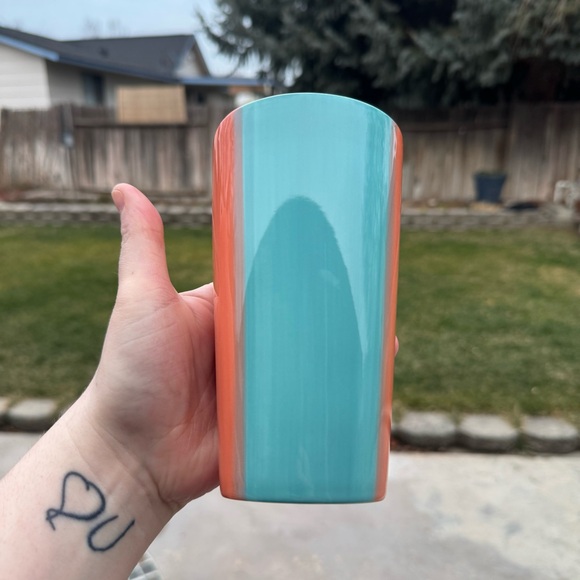 Starbucks Watercolor Tropical Sunset Ombre Ceramic Tumbler Cup 12 oz Orange Teal - Picture 6 of 11